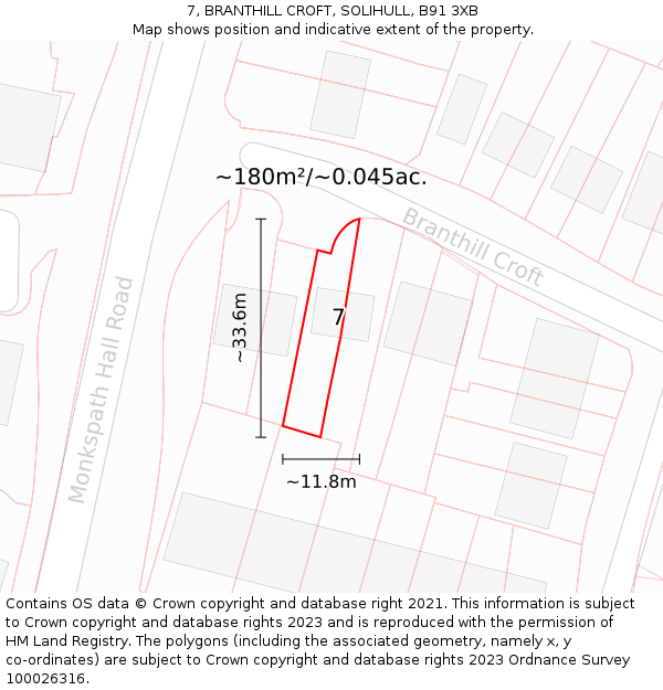 7, BRANTHILL CROFT, SOLIHULL, B91 3XB: Plot and title map