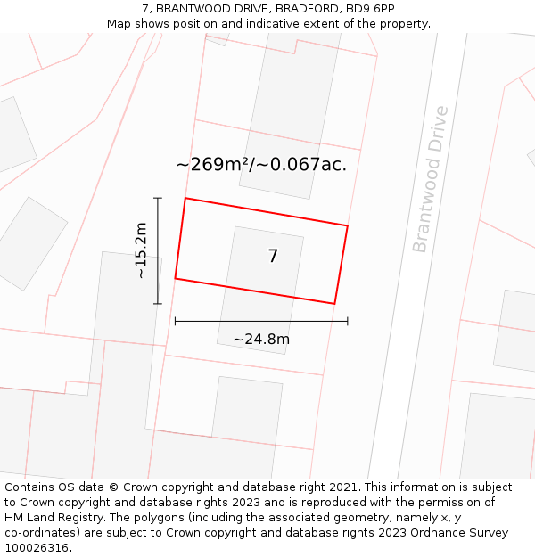 7, BRANTWOOD DRIVE, BRADFORD, BD9 6PP: Plot and title map