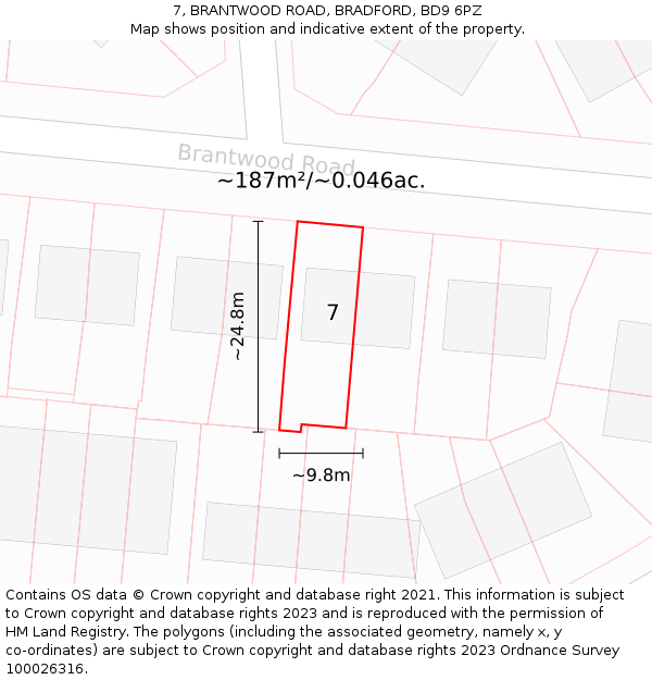7, BRANTWOOD ROAD, BRADFORD, BD9 6PZ: Plot and title map