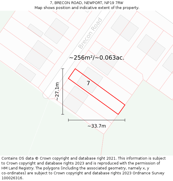 7, BRECON ROAD, NEWPORT, NP19 7RW: Plot and title map