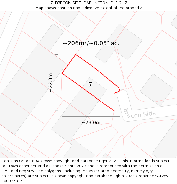 7, BRECON SIDE, DARLINGTON, DL1 2UZ: Plot and title map