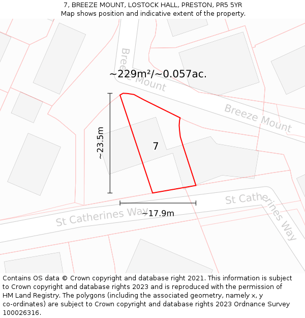 7, BREEZE MOUNT, LOSTOCK HALL, PRESTON, PR5 5YR: Plot and title map