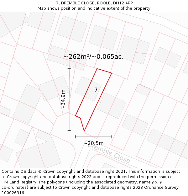 7, BREMBLE CLOSE, POOLE, BH12 4PP: Plot and title map