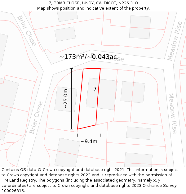 7, BRIAR CLOSE, UNDY, CALDICOT, NP26 3LQ: Plot and title map