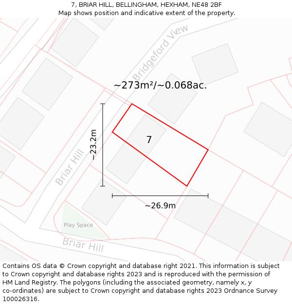 7, BRIAR HILL, BELLINGHAM, HEXHAM, NE48 2BF: Plot and title map