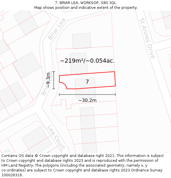 7, BRIAR LEA, WORKSOP, S80 3QL: Plot and title map