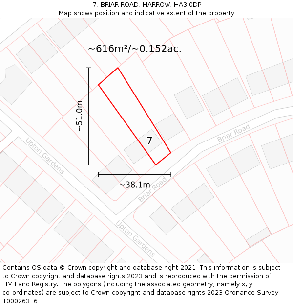 7, BRIAR ROAD, HARROW, HA3 0DP: Plot and title map