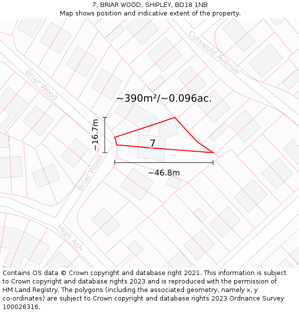 7, BRIAR WOOD, SHIPLEY, BD18 1NB: Plot and title map