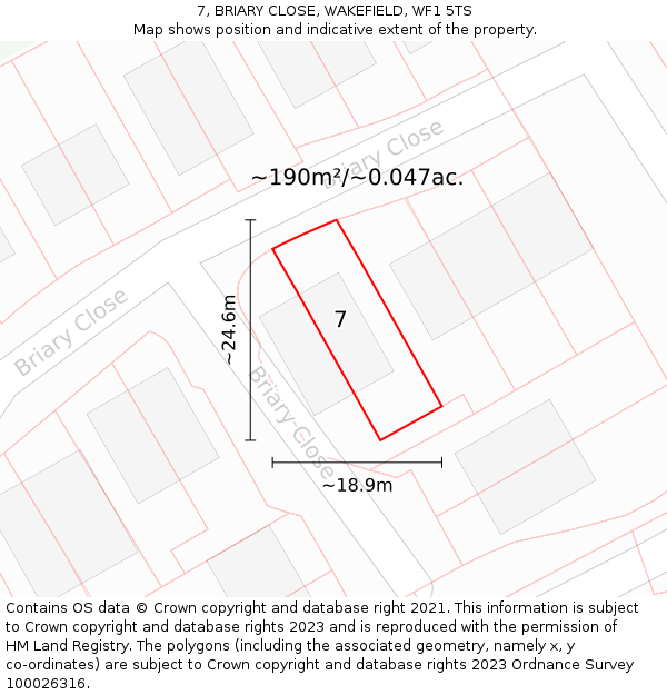 7, BRIARY CLOSE, WAKEFIELD, WF1 5TS: Plot and title map