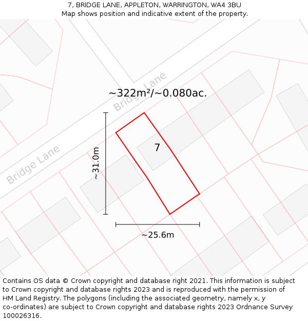 7, BRIDGE LANE, APPLETON, WARRINGTON, WA4 3BU: Plot and title map