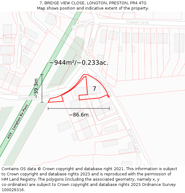 7, BRIDGE VIEW CLOSE, LONGTON, PRESTON, PR4 4TG: Plot and title map
