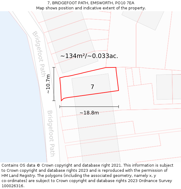 7, BRIDGEFOOT PATH, EMSWORTH, PO10 7EA: Plot and title map