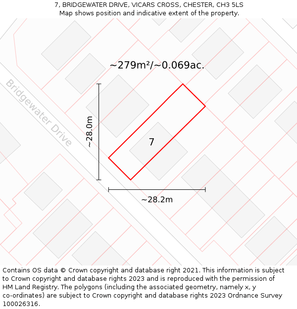 7, BRIDGEWATER DRIVE, VICARS CROSS, CHESTER, CH3 5LS: Plot and title map