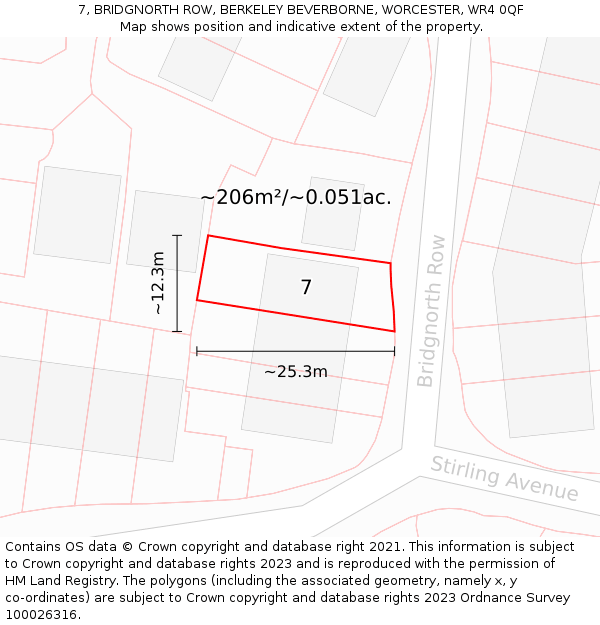 7, BRIDGNORTH ROW, BERKELEY BEVERBORNE, WORCESTER, WR4 0QF: Plot and title map