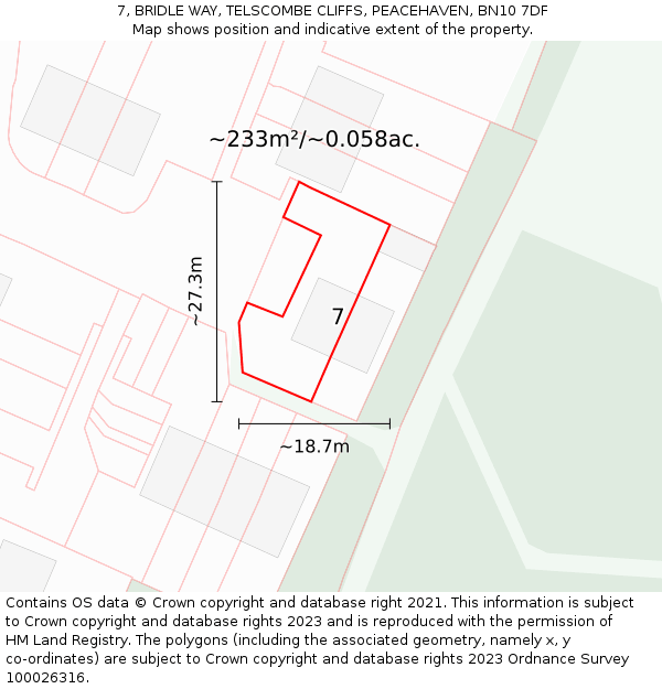 7, BRIDLE WAY, TELSCOMBE CLIFFS, PEACEHAVEN, BN10 7DF: Plot and title map