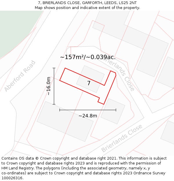7, BRIERLANDS CLOSE, GARFORTH, LEEDS, LS25 2NT: Plot and title map