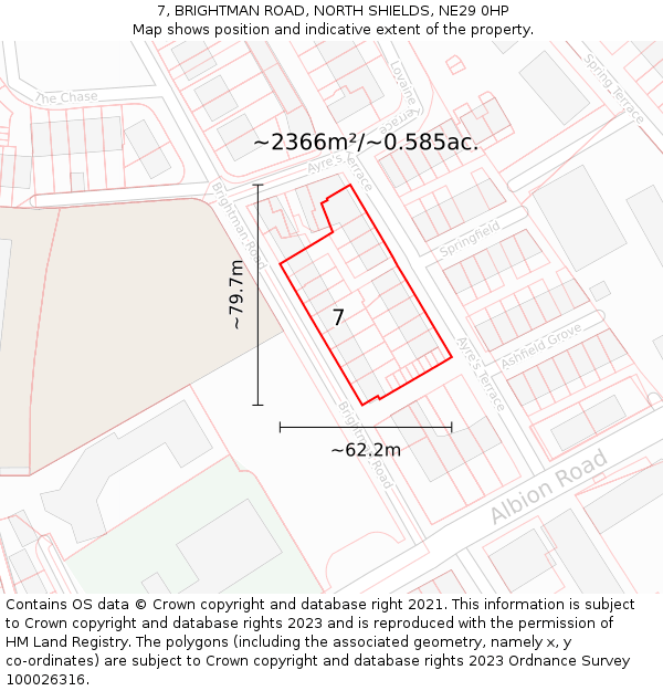7, BRIGHTMAN ROAD, NORTH SHIELDS, NE29 0HP: Plot and title map