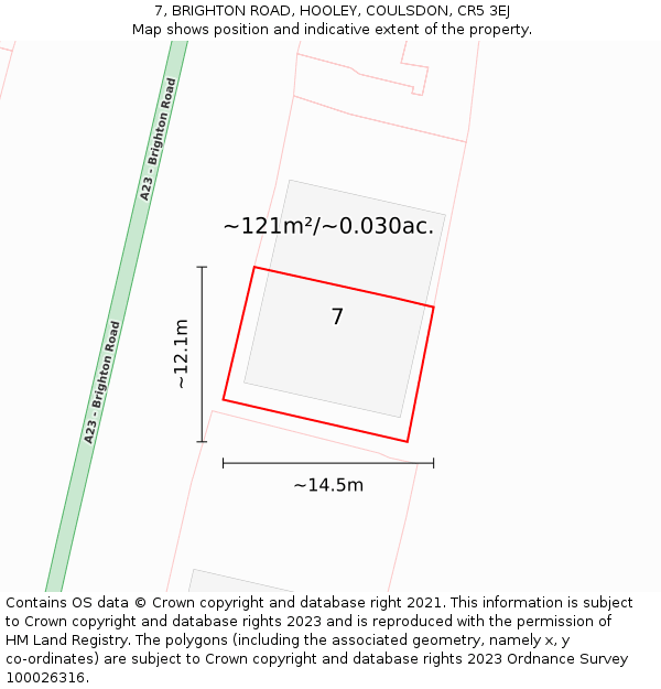 7, BRIGHTON ROAD, HOOLEY, COULSDON, CR5 3EJ: Plot and title map