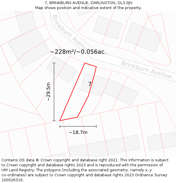 7, BRINKBURN AVENUE, DARLINGTON, DL3 0JN: Plot and title map