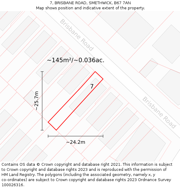 7, BRISBANE ROAD, SMETHWICK, B67 7AN: Plot and title map