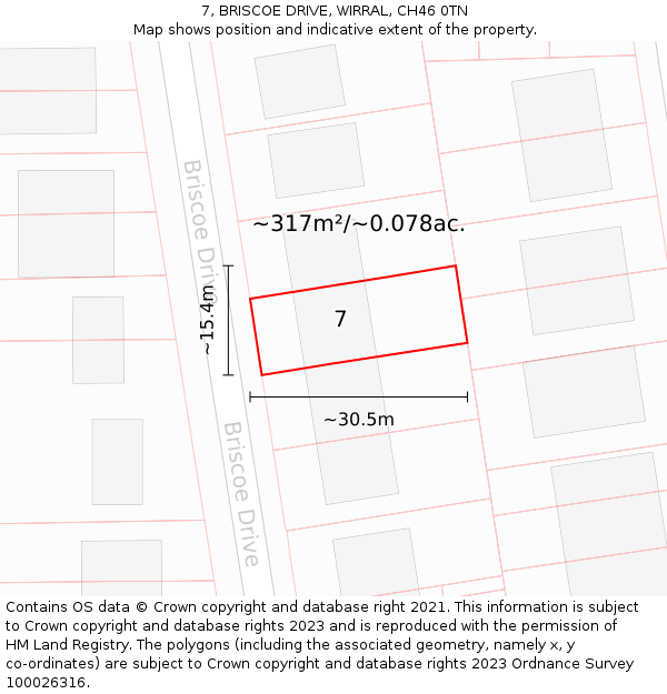 7, BRISCOE DRIVE, WIRRAL, CH46 0TN: Plot and title map