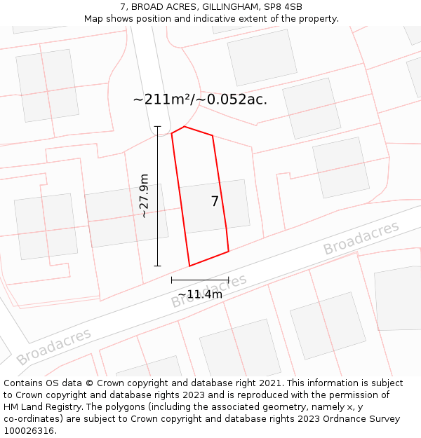 7, BROAD ACRES, GILLINGHAM, SP8 4SB: Plot and title map