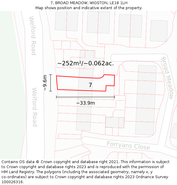 7, BROAD MEADOW, WIGSTON, LE18 1LH: Plot and title map