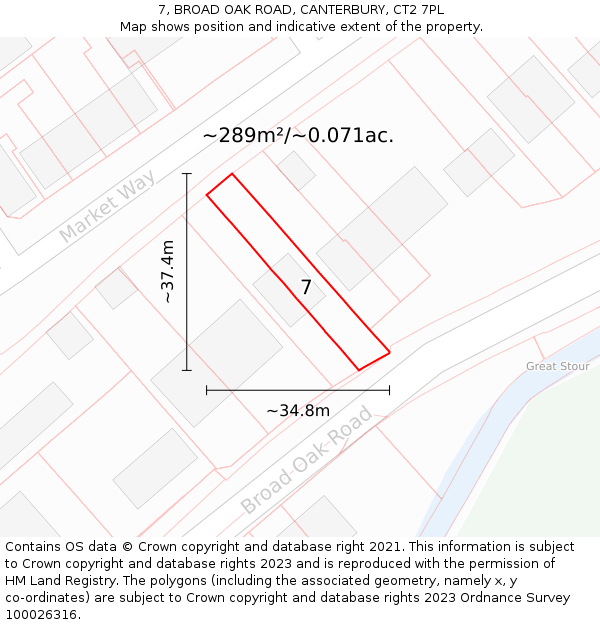 7, BROAD OAK ROAD, CANTERBURY, CT2 7PL: Plot and title map