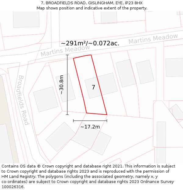 7, BROADFIELDS ROAD, GISLINGHAM, EYE, IP23 8HX: Plot and title map