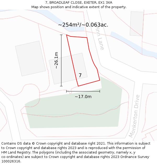 7, BROADLEAF CLOSE, EXETER, EX1 3XA: Plot and title map