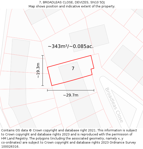 7, BROADLEAS CLOSE, DEVIZES, SN10 5DJ: Plot and title map