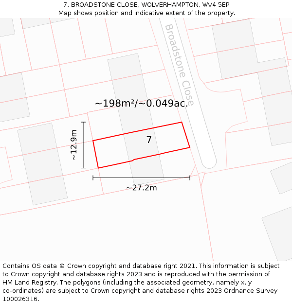 7, BROADSTONE CLOSE, WOLVERHAMPTON, WV4 5EP: Plot and title map