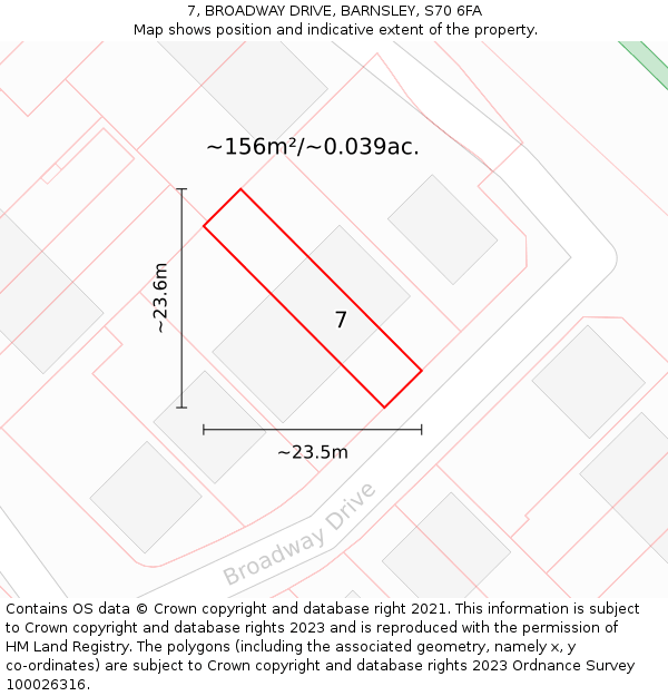 7, BROADWAY DRIVE, BARNSLEY, S70 6FA: Plot and title map