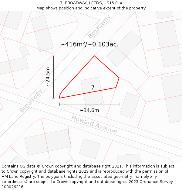 7, BROADWAY, LEEDS, LS15 0LX: Plot and title map