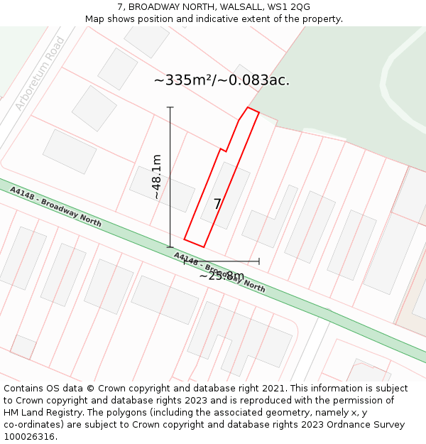 7, BROADWAY NORTH, WALSALL, WS1 2QG: Plot and title map