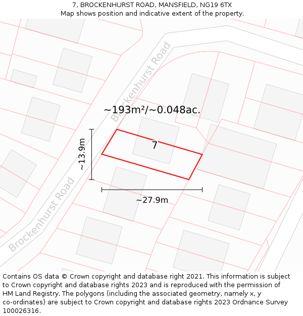 7, BROCKENHURST ROAD, MANSFIELD, NG19 6TX: Plot and title map