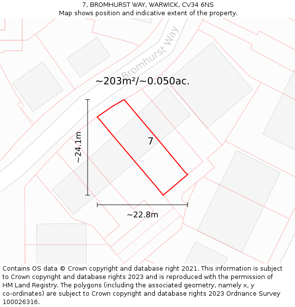7, BROMHURST WAY, WARWICK, CV34 6NS: Plot and title map