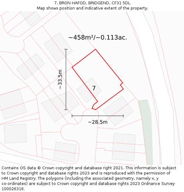 7, BRON HAFOD, BRIDGEND, CF31 5DL: Plot and title map