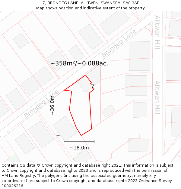 7, BRONDEG LANE, ALLTWEN, SWANSEA, SA8 3AE: Plot and title map