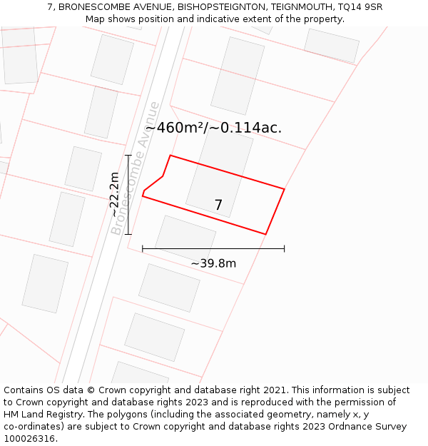7, BRONESCOMBE AVENUE, BISHOPSTEIGNTON, TEIGNMOUTH, TQ14 9SR: Plot and title map