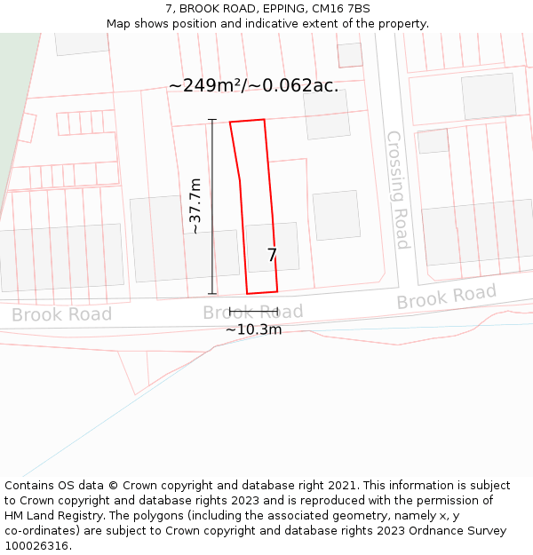 7, BROOK ROAD, EPPING, CM16 7BS: Plot and title map