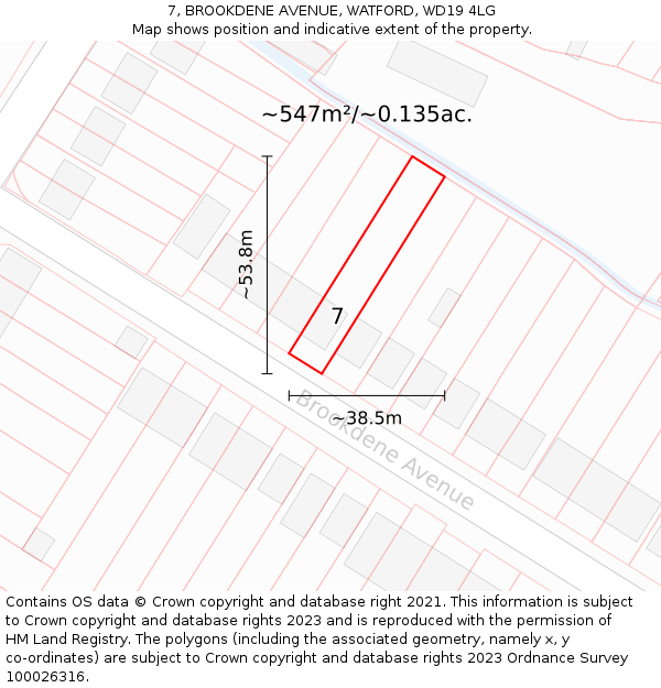 7, BROOKDENE AVENUE, WATFORD, WD19 4LG: Plot and title map