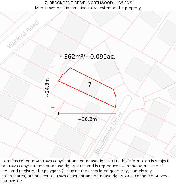 7, BROOKDENE DRIVE, NORTHWOOD, HA6 3NS: Plot and title map
