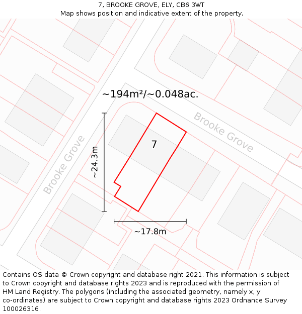 7, BROOKE GROVE, ELY, CB6 3WT: Plot and title map