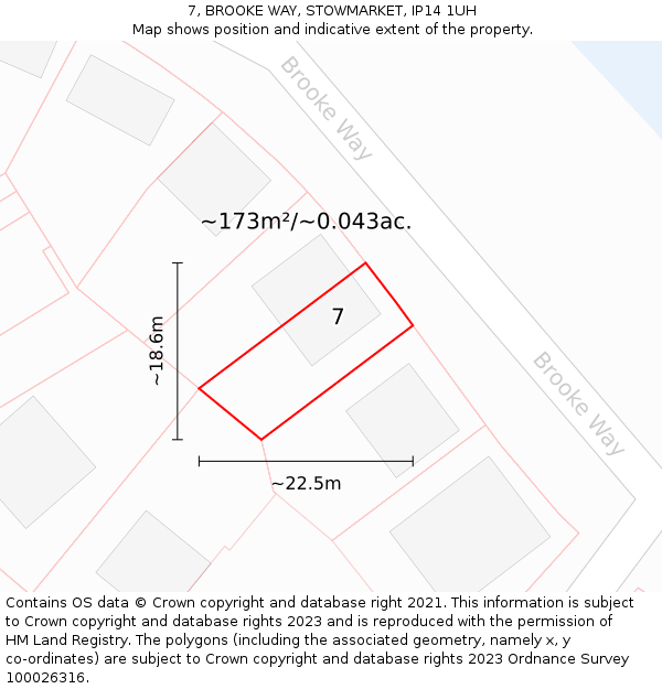 7, BROOKE WAY, STOWMARKET, IP14 1UH: Plot and title map