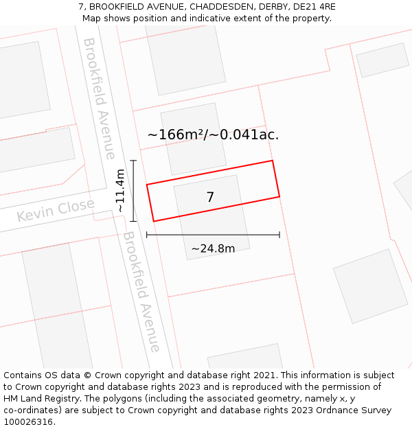 7, BROOKFIELD AVENUE, CHADDESDEN, DERBY, DE21 4RE: Plot and title map