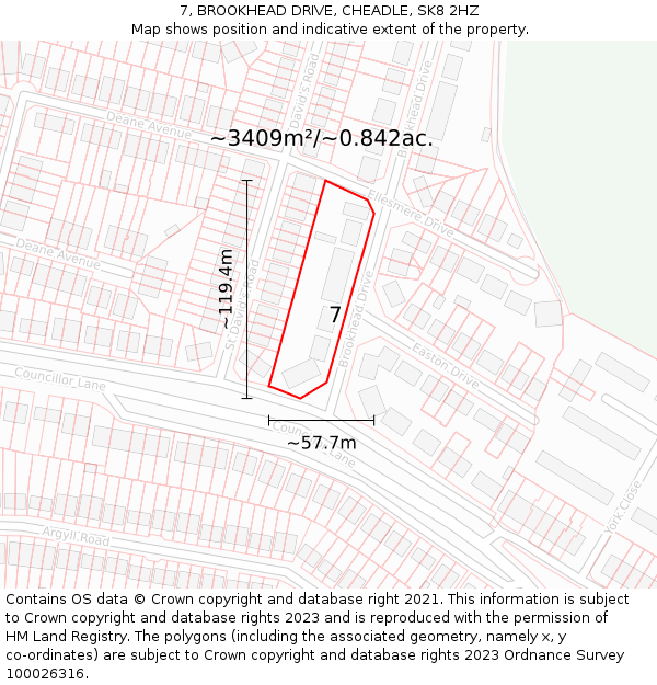 7, BROOKHEAD DRIVE, CHEADLE, SK8 2HZ: Plot and title map