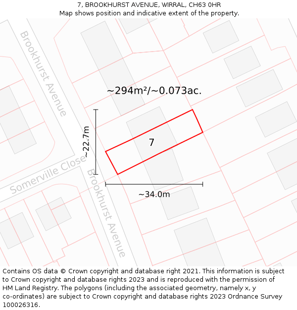 7, BROOKHURST AVENUE, WIRRAL, CH63 0HR: Plot and title map