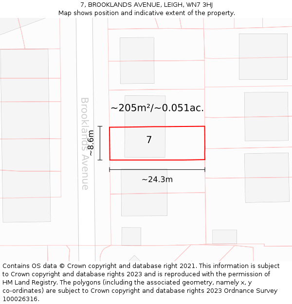 7, BROOKLANDS AVENUE, LEIGH, WN7 3HJ: Plot and title map