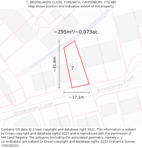 7, BROOKLANDS CLOSE, FORDWICH, CANTERBURY, CT2 0BT: Plot and title map